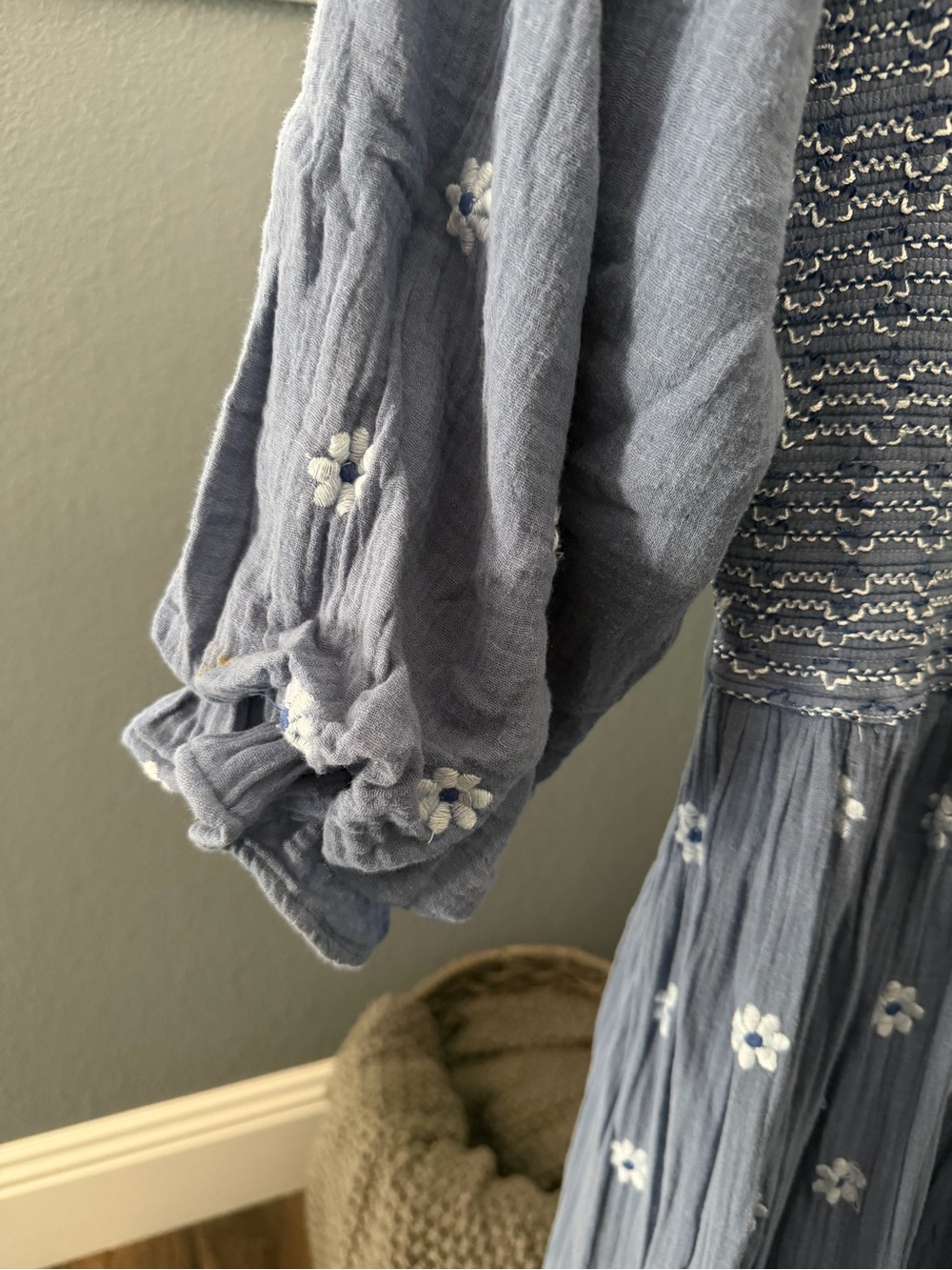 Free People Dahlia Embroidered Maxi Dress in Dusty Blue - Picture 5 of 9